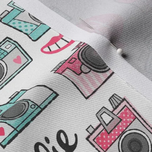 Miniatura 5 de Spoonflower Tela - Cámara de fotografía retro con diseño de tipografía de sonrisa, impresión de amor en tela de mezclilla, cuarto de gorro, ropa