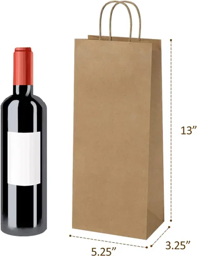 Miniatura 2 de Poever Bolsas de papel kraft para vino con asas de 5.25 x 3.25 x 13 pulgadas para botellas de bebidas alcohólicas de whisky, 25