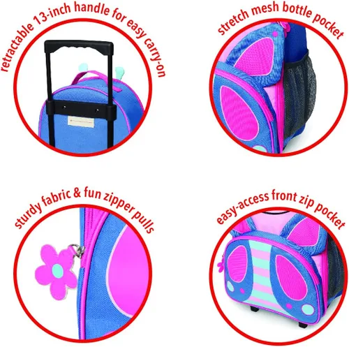 Miniatura 3 de Skip Hop Equipaje infantil con ruedas, zoológico, mariposa (paquete de 2)