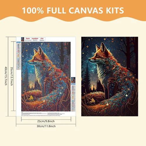 Miniatura 2 de SENQAO Kits de pintura de diamantes de zorro para adultos animales, kits de arte de diamante de zorro para adultos principiantes, taladro completo