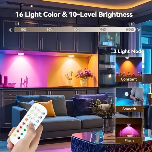 Miniatura 3 de Luces de disco recargables con control remoto, juego de 12 luces magnéticas para debajo del gabinete, luces LED de 1500mAh con control remoto, Blanco