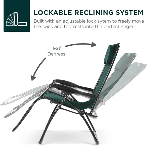 Miniatura 4 de Best Choice Products Silla de gravedad cero de gran tamaño, plegable para patio al aire libre, reclinable, con soporte para tazas, bandeja de Verde