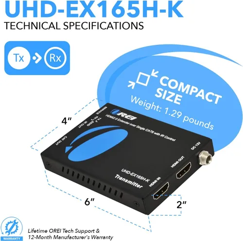 Miniatura 5 de OREI Extensor HDMI UltraHD sobre un solo cable Cat6/Cat7 4K @ 60Hz con control HDR e IR - Gestión EDID de hasta 165 pies