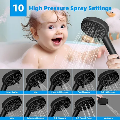 Miniatura 2 de Hibbent All Metal Combo de Cabezal de Ducha de Lluvia de 12 pulgadas con Doble Filtro, Cabezal de Ducha de Mano de Alta Presión con Brazo de Acabado
