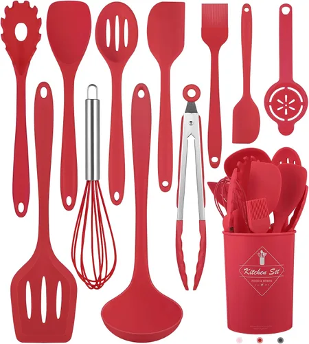 Miniatura 8 de Juego de utensilios de cocina, 12 piezas de utensilios de cocina de silicona (apto para lavavajillas), juego de espátulas resistentes al calor