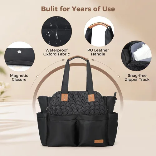 Miniatura 6 de Lekebaby - Bolso para pañales para bebé - 17 bolsillos, gran pañalera de viaje con cambiador portátil, bolso cruzado para hospital y maternidad
