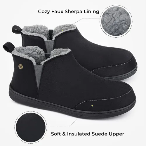 Miniatura 4 de HomeTop Zapatos de casa con forro de sherpa de microgamuza suave para hombre con doble elástico