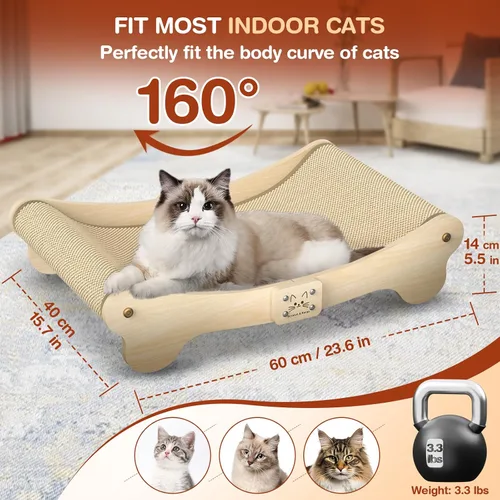Miniatura 3 de NOCOEX Cama rascador de sisal para gatos: hamaca para gatos de interior, tumbona y arañazos y sueño - Marco de madera maciza natural grande