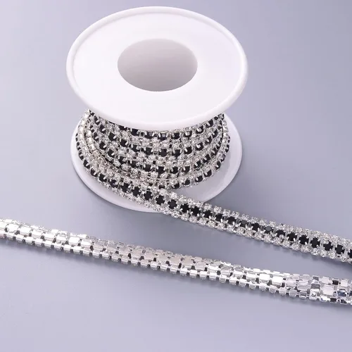 Miniatura 4 de Jerler Cadena de cierre de diamantes de imitación de 3 filas de 2 yardas para manualidades, bodas y decoración de ropa (negro, 3 filas-2 yardas)