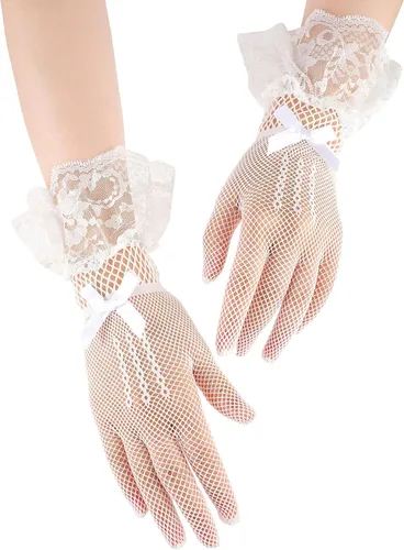 Miniatura 4 de 3 pares de guantes de encaje para mujer, elegantes guantes cortos hasta la muñeca, guantes florales para cena, boda, fiesta de té