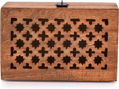 Miniatura 3 de Caja decorativa de madera de mango con tapa con bisagras, caja de almacenamiento de madera, decoración con tapas (8 x 5 x 3 pulgadas)