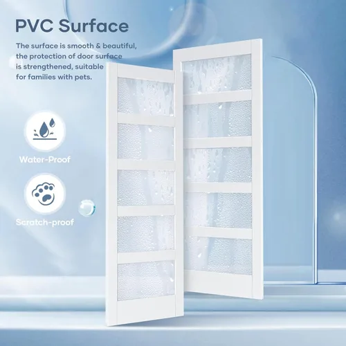 Miniatura 5 de Losa para puerta corrediza de granero de vidrio de 28 x 84 pulgadas y kit de herrajes de 5 pies incluido, 5 vidrios esmerilados, panel de madera LVL