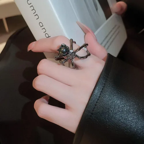 Miniatura 3 de Wiwpar Anillo de dedo abierto de araña grande negro gótico punk para mujeres y hombres, estilo bohemio, vintage, grueso, nudillo, araña, anillos