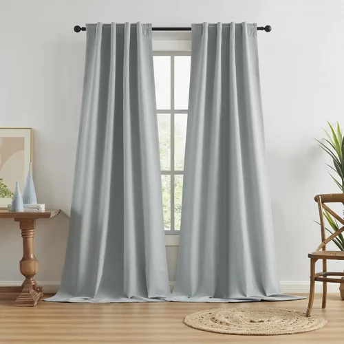 Miniatura 75 de Paneles de cortinas de ventana 100% opacas, con trabillas traseras, bolsillo para barra, gancho, cinturón, aspecto plisado, cortinas para sistema