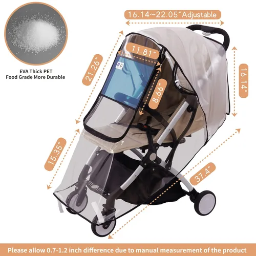 Miniatura 2 de Bemece Funda de lluvia para cochecito, accesorio universal para cochecito, protector contra el clima de viaje del bebé, resistente al viento, Blanco