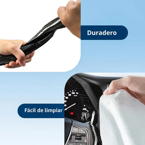 Miniatura 6 de Funda de volante de fibra de carbono con forro antideslizante y diseño segmentado, 2 unidades, protector universal para volante para hombres