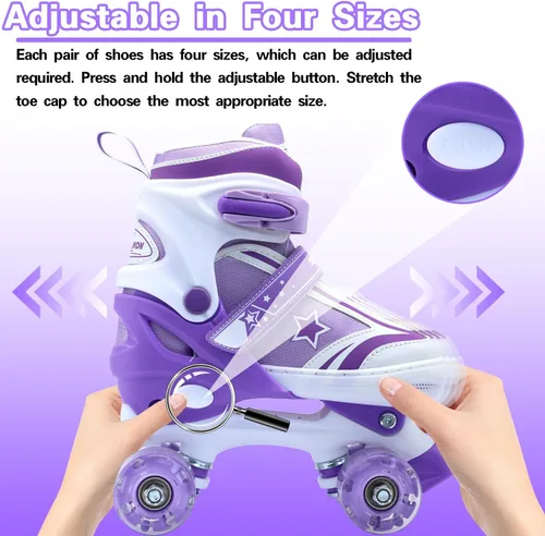 Miniatura 2 de Kids Roller Skates for Boys Girls, 4 Size Adjustable Kids Rollerskates with Light Up Wheels Roller Skates for Boys Girls Ages 5-8 8-12 2-Púrpura