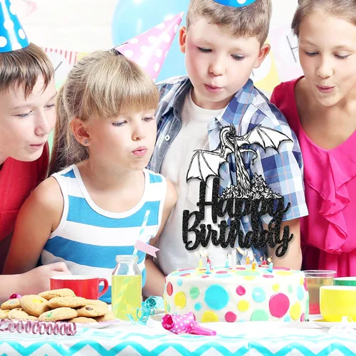 Miniatura 4 de Decoración para pastel de cumpleaños con temática de película animada, suministros de decoración con purpurina negra