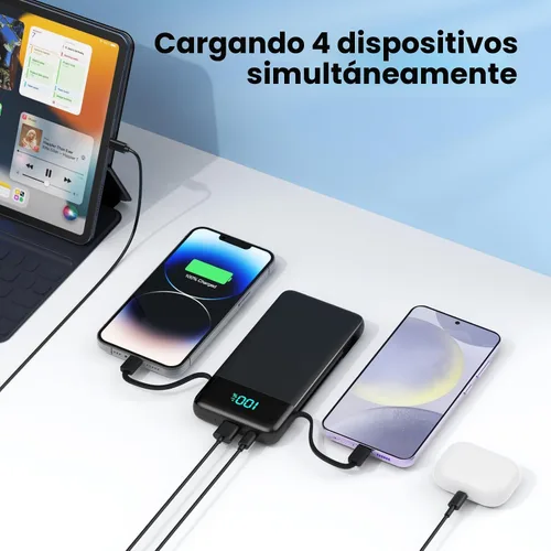 Miniatura 7 de Cargador portátil para iPhone con cables integrados y enchufe de pared, cargador de batería USB C de carga rápida de 13800 mAh, 4 salidas, paquete
