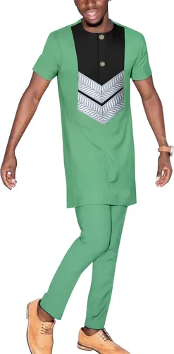 Miniatura 11 de Chándal para hombre, ropa africana, manga corta, tops y pantalones, conjunto de 2 piezas, trajes dashiki, talla grande, atuendo casual