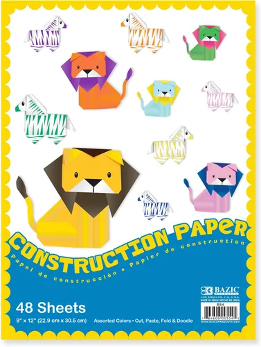 BAZIC Bloc de papel de construcción de 48 hojas de 9 x 12 pulgadas, colores surtidos, para pegamento de corte plegable, regalo para niños pequeños,