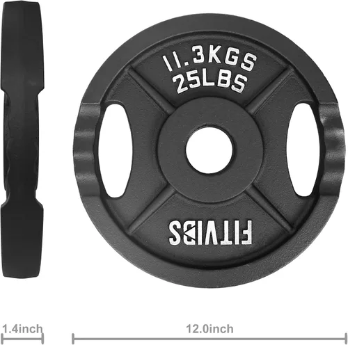 Miniatura 3 de Fitvids - Disco de pesas de hierro fundido olímpico de 2 pulgadas para entrenamiento de fuerza y levantamiento de pesas, estilo de dos agujeros, par