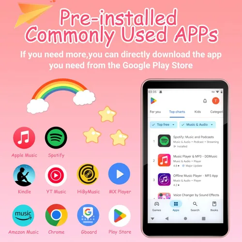 Miniatura 5 de Reproductor de MP3 con Bluetooth y WiFi, Android 9.0 de 144 GB, pantalla táctil de 4 pulgadas, reproductor MP3 y MP4 dgtenk Kids para Spotify