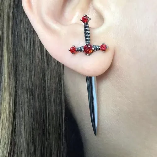 Miniatura 2 de Aretes de espada gótica para mujeres y hombres, aretes de espada gótica, aretes de cruz genial, aretes de hiphop, aretes de daga punk, regalos