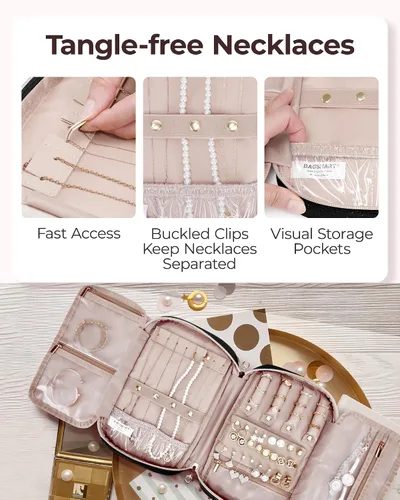 Miniatura 12 de BAGSMART Estuche organizador de joyería, de viaje para collar, aretes, anillos, brazalete