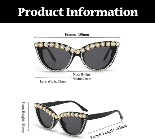 Miniatura 10 de LJCZKA Diamond Cat Eye Sunglasses Women Retro Jeweled Rhinestone Sun Glasses Sparkle Crystal Pearl Luxury Bling Eyewear