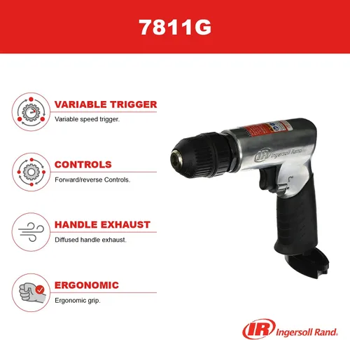 Miniatura 3 de Ingersoll Rand 7811G Taladro neumático sin llave de 3/8", 1700 RPM, 0.5 HP, pistola