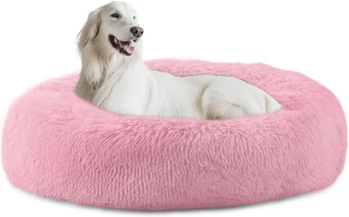 Miniatura 14 de Bunlitent Cama para perro de 23 pulgadas, cama calmante antiansiedad para perros pequeños, cama de dona, cálida, acogedora, suave, linda, redonda