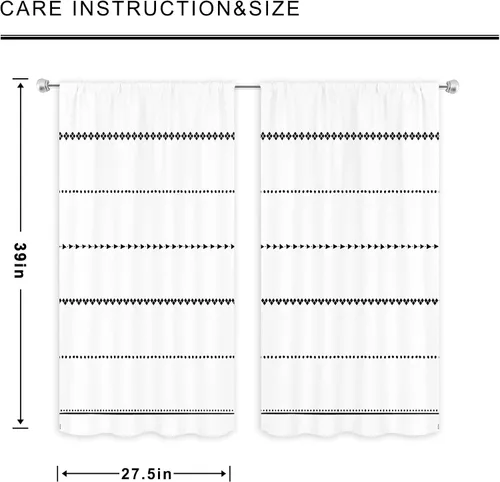 Miniatura 3 de MESHELLY Boho Kitchen Curtains 27.5Wx39H Inch Rod Pocket Black and White Modern Abstract Minimalist Geometric Tassels Chic Bedroom Window Drapes