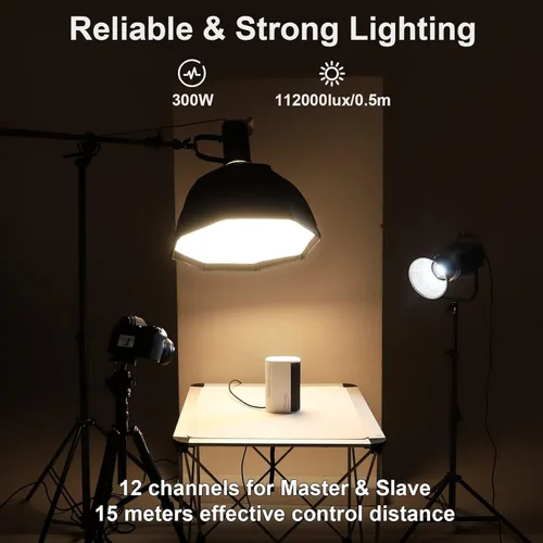Miniatura 8 de GVM - Kit de luz de video de 300 W, iluminación continua para fotografía con caja de luz y soporte Bowens, 2700 ~ 7500 K, 112000 Lux@1.6 ft luz