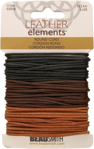 Miniatura 81 de The Beadsmith Cordón de cuero – Negro – Bobina de 0.039 in – 5 yardas/14.8 ft – Tanga de cuero indio ideal para trenzar, cuentas, collares, cordones