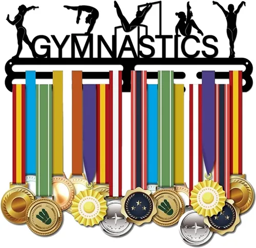 Miniatura 8 de SUPERDANT Soporte de exhibición de medallas deportivas de gimnasia para mujer, colgador de montaje en pared de metal con 17 ganchos para exhibición