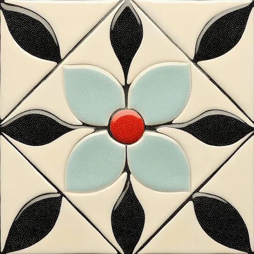 HOMETITUTE 10 azulejos de piso de pétalos azules con diseño floral retro floral rojo centro azul de pétalos para despegar y pegar, autoadhesivas,