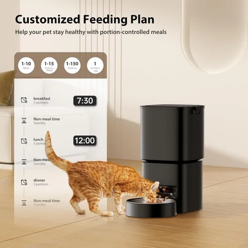 Miniatura 2 de Comedero automático para gatos, 5 l/21 tazas, alimentador automático para mascotas, alimentador automático de doble potencia, dispensador