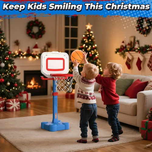 Miniatura 7 de EagleStone Aro de Baloncesto y Juego de Pelota T 4 en 1 para Niños Pequeños, Aro de Baloncesto de Altura Ajustable, Juguete de Pelota T