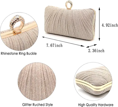 Miniatura 2 de Crbeqabe Bolso de mano con purpurina para mujer, bolso de noche plisado, bolso de noche para boda, fiesta, noche, monederos, embrague de noche