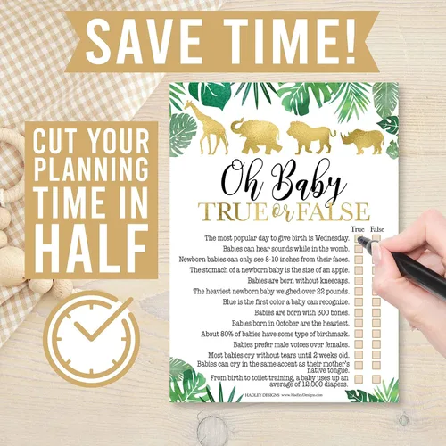 Miniatura 7 de Hadley Designs Juegos de baby shower para 25 invitados – Safari Baby Shower Juego de palabras Scramble, verdadero o falso, juego de baby shower