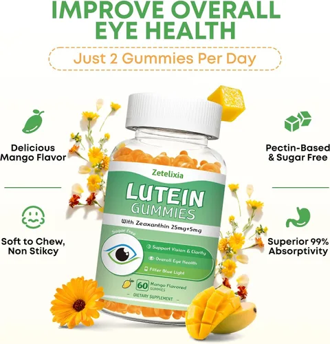 Miniatura 6 de Gomitas de luteína de 25 mg, suplementos de luteína y zeaxantina sin azúcar, suplemento de salud ocular para adultos, vitaminas oculares luteína