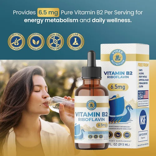 Miniatura 4 de Vykee Nutrition Gotas de riboflavina de vitamina B2, suplemento líquido B2 para metabolismo energético, función celular y apoyo de la visión