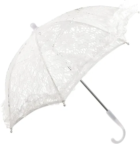 STOBOK Paraguas de encaje de 19.7 x 16.5 in, color blanco, vintage, para novia, sombrilla de encaje, paraguas pequeño de encaje con asa para