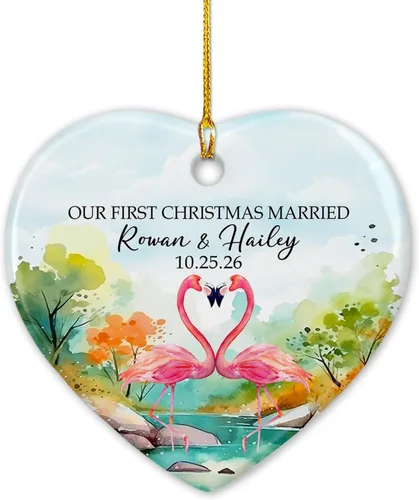 Miniatura 10 de Nuestro adorno de cerámica casado de 2ª Navidad, regalo personalizado de adorno de boda de oso polar, regalo de adorno de boda, Mr Mrs Married
