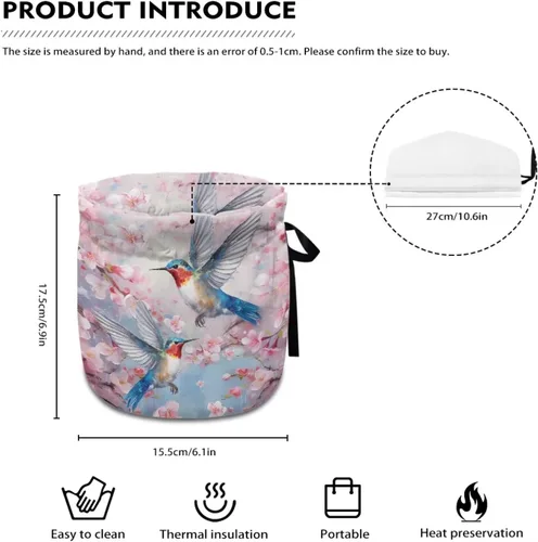Miniatura 6 de DISNIMO Funda de tetera aislada a prueba de polvo con diseño floral de colibrí, para mantener el calor, accesorios decorativos, colcha
