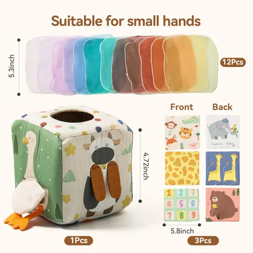 Miniatura 9 de Youuys Caja de Pañuelos de Juguete para Bebés de 6-12 Meses, Juguetes Sensoriales Montessori para Niño de 1 Año, Juguete Infantil con Pañuelos Bosque