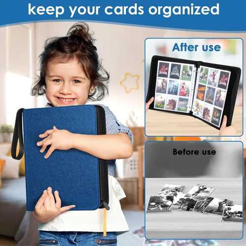 Miniatura 6 de Carpeta para tarjetas de 900 bolsillos, 9 bolsillos para tarjetas de intercambio duradero, protectores de tarjetas de béisbol para MTG, TCG, Azul