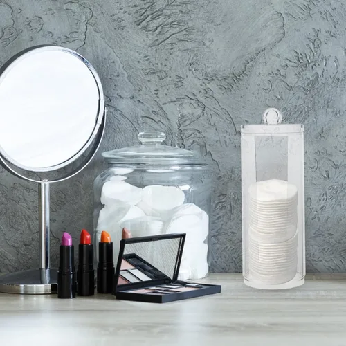 Miniatura 3 de Soporte redondo de algodón, 2 piezas, caja de almacenamiento de hisopos de algodón acrílico, soporte transparente para cosméticos, dispensador