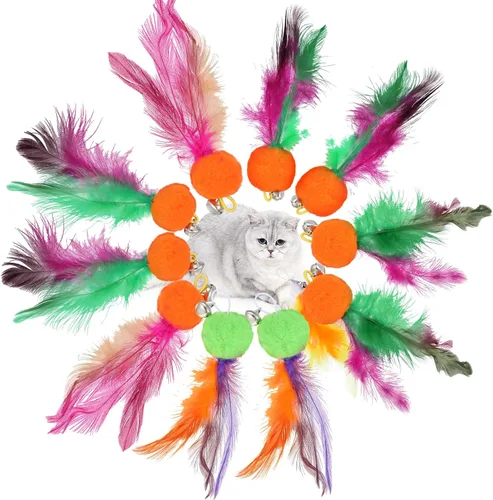 Miniatura 3 de Kifmurase 12 Pcs Cat Wand Feather Toy Refills, Interactive Wand Attachments with Bells, Colorful Interactive Teaser Feathers Replacement for Indoor